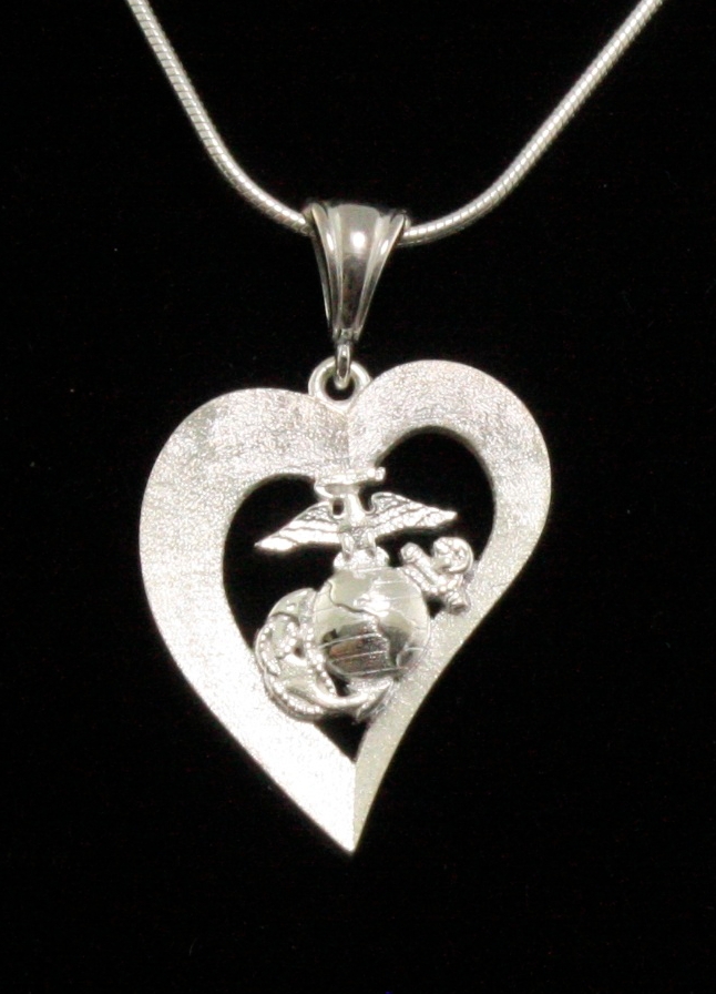 Necklace, Heart Marine Eagle, Globe, Anchor